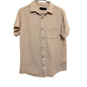 PACSun Men’s 100% Cotton Button-Up Shirt – Beige – Size Small